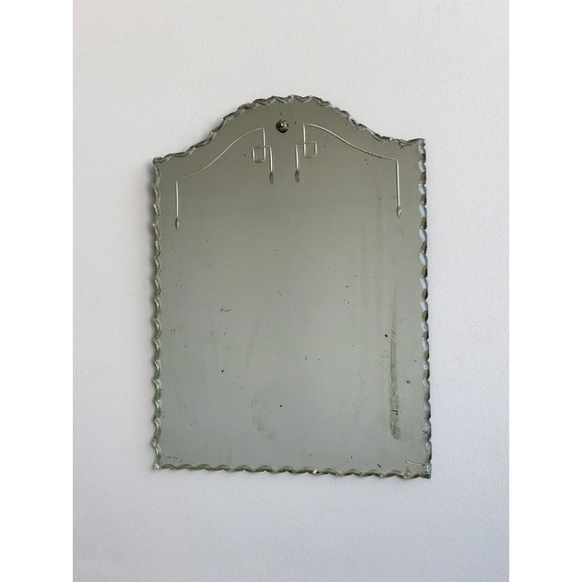 Art Deco Antique Chip Edge Mirror With Etched Detailing, Circa 1920s For Sale - Image 3 of 10