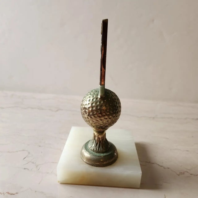 1962 Gold Hole in One Golf Trophy Bookend on Alabaster Stone Base 3.5 x 3.5 x 6.5 tall Preowned original unrestored...