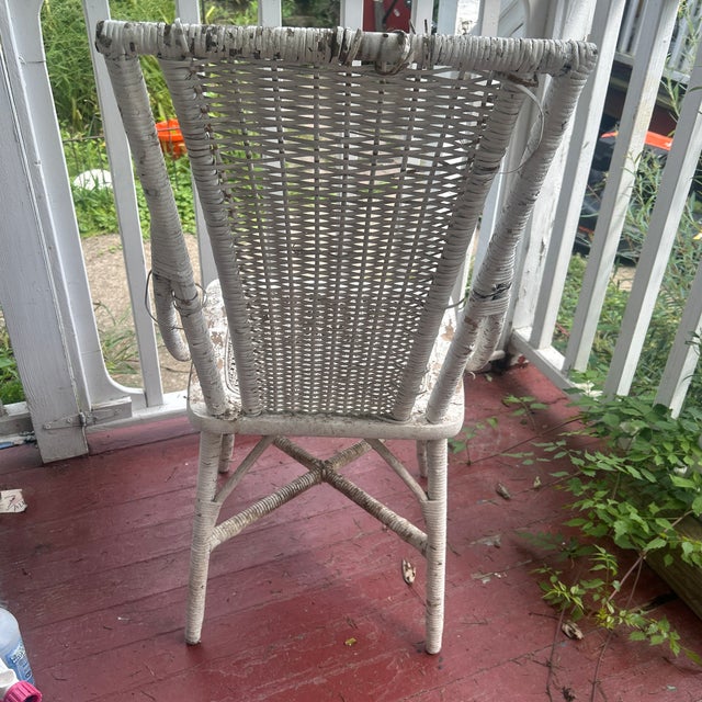 1910-20 Heywood Wakefield White Wicker Chair With Cane Seat, Attributed For Sale In Chicago - Image 6 of 8