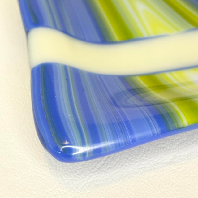 Vintage Fused Rectangular Wavy Striped Art Glass Plate Tray For Sale - Image 10 of 12