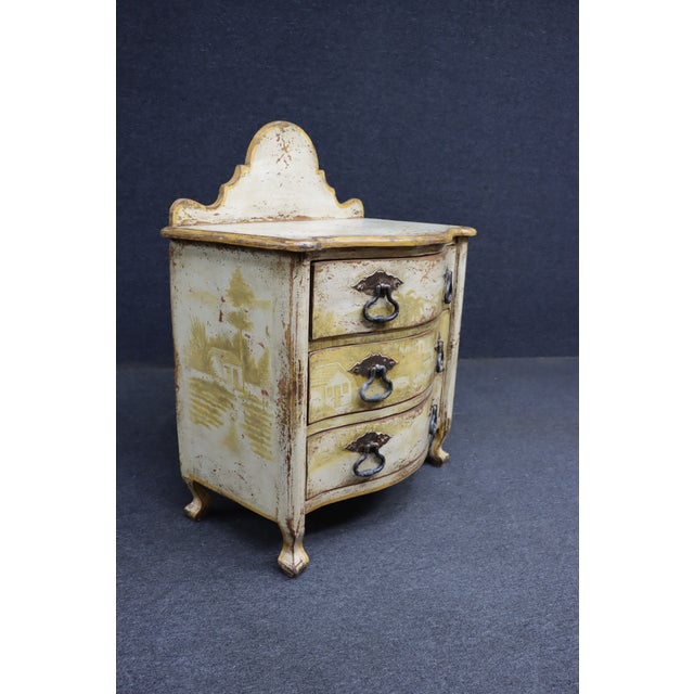 Italian Style Painted Three Drawer Commode With Scenic Decoration For Sale - Image 17 of 18