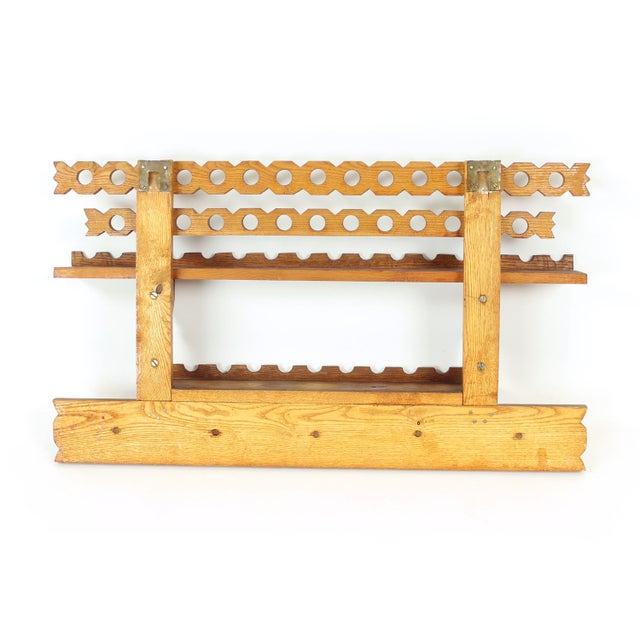 Mid-Century Modern Folk Art Wooden Wall Shelf, Czechoslovakia, 1950s For Sale - Image 8 of 9