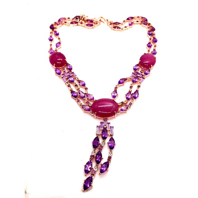 Late 20th Century Bochic “Capri” Vintage Art Deco Ruby & Amethyst Necklace Set in 18K & Silver For Sale - Image 5 of 6