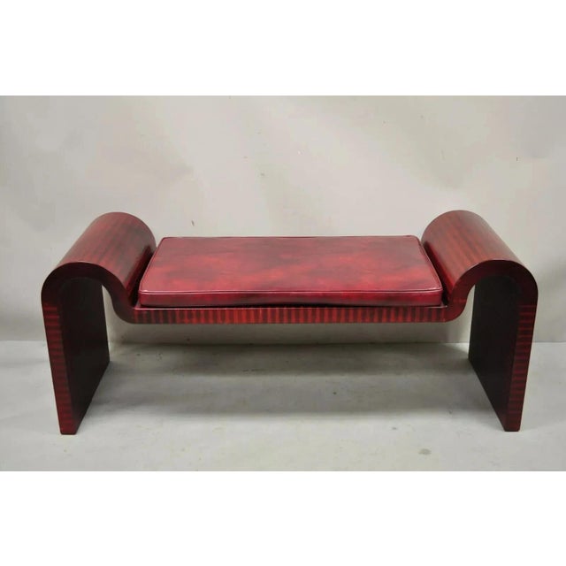 Late 20th Century Karl Springer Attributed Red Leather Art Deco Sculptural Waterfall Bench Mid Century Modern For Sale - Image 10 of 12