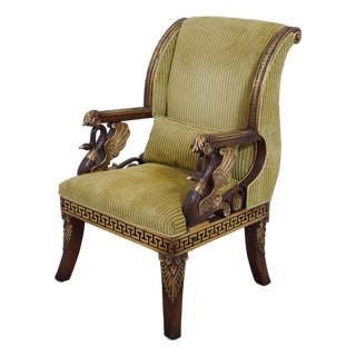 Egyptian Style Gilt Carved Hall Chair W. Swans For Sale