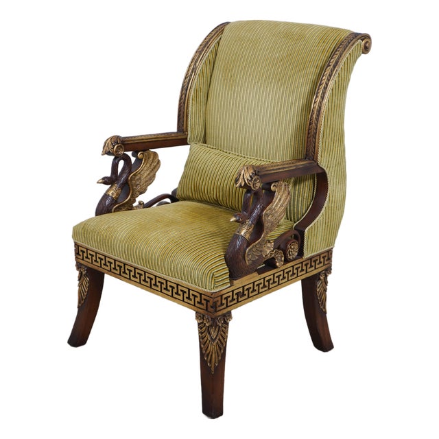 Egyptian Style Gilt Carved Hall Chair W. Swans For Sale