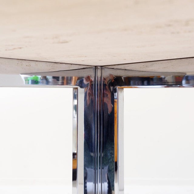 Round Travertine Dining Table with Chrome Base, 1970s For Sale - Image 15 of 16