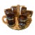 Vintage Siesta Ware Amber Glass Western Barware Set With 6 Mugs & Wood Caddy For Sale