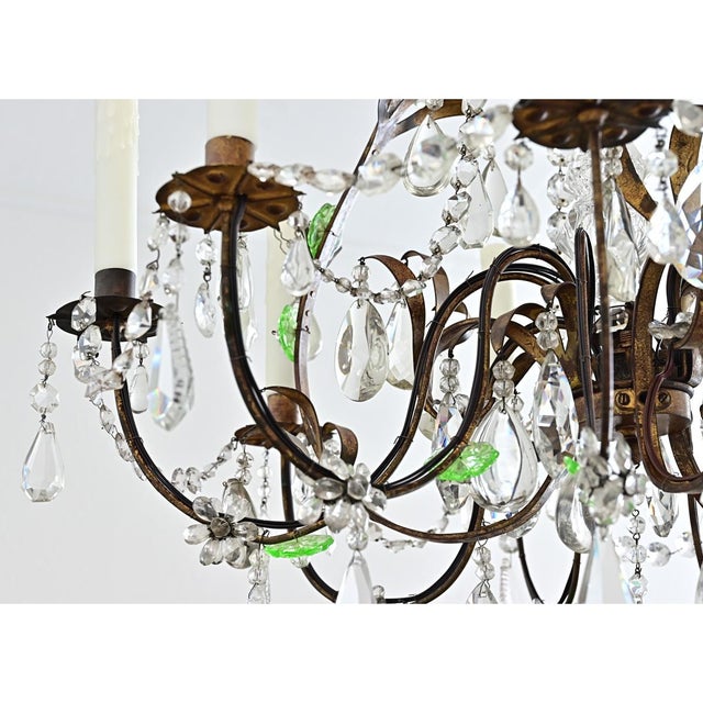 Late 19th Century French Brass Chandelier with Clear & Green Crystals For Sale - Image 13 of 17