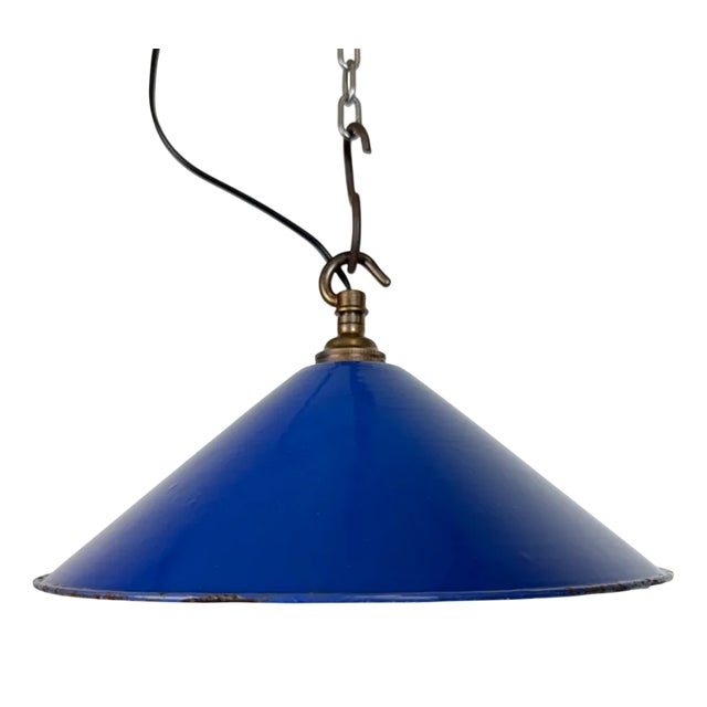 Industrial Blue Enamel Factory Pendant Lamp, 1950s For Sale