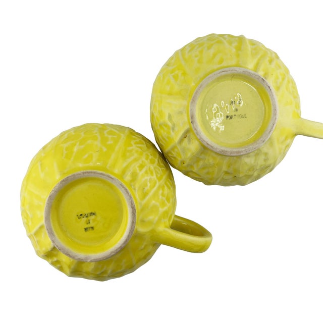 2 Vintage Portuguese Lettuceware Cups – Yellow Majolica Cabbageware, Portugal For Sale In Oklahoma City - Image 6 of 7