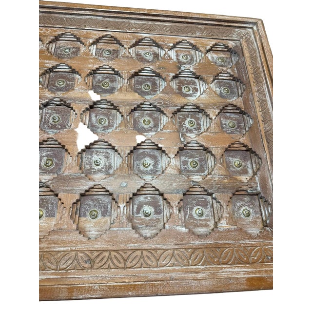 Antique Carved Chai Coffee Table – Rustic Whitewashed Wood Accent Table 54 For Sale In Orlando - Image 6 of 8