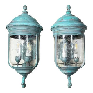 Pair of Vintage Solid Brass Wall Lanterns /Sconces 22”x10”x11”.5 For Sale