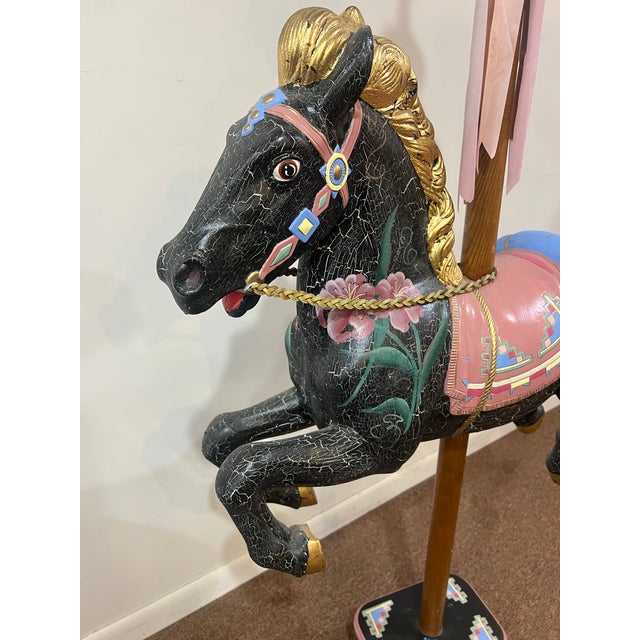 Plastic 1980s Rotocast Molded Carousel Lifesize Miniature Horse on Wooden Pole For Sale - Image 7 of 12