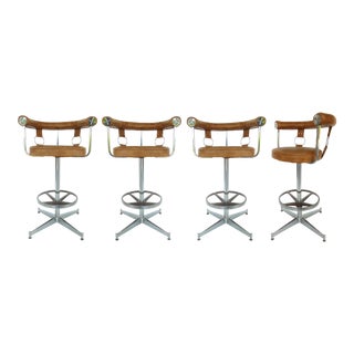 Daystrom Leather & Chrome Swivel Bar Stools- Set of 4 For Sale
