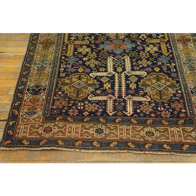 Late 19th Century 1890s Royal Blue Rustic Perpedil Square Antique Caucasian Shirvan Rug 4'0" X 4'9" Knotted Wool Carpet For Sale - Image 5 of 7
