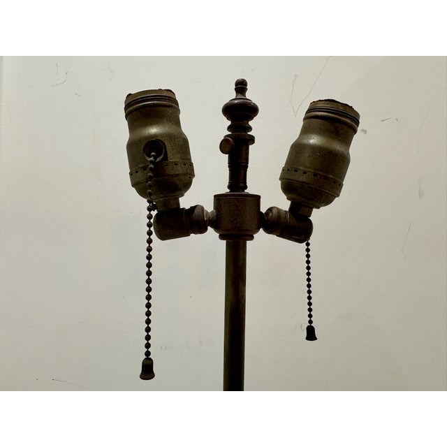 Early 20th Century Vintage Inlaid Turned Wood Table Lamp Base Geometric Marquetry For Sale - Image 5 of 8