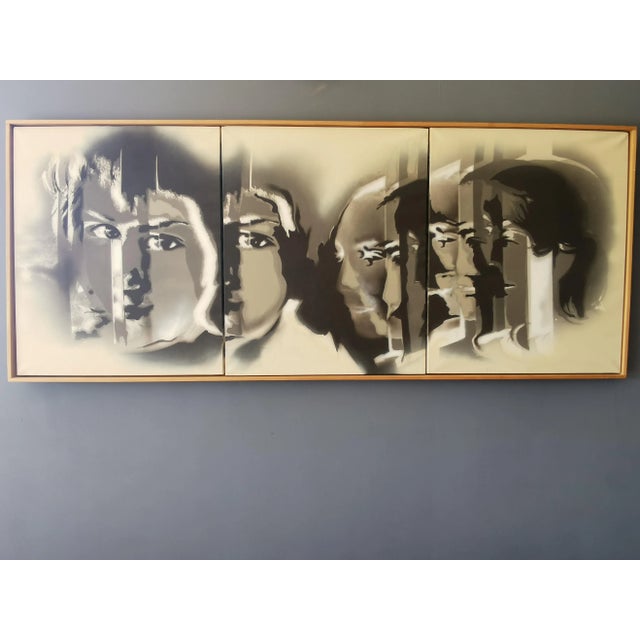 Black Acrylic on Canvas, Triptych Portraits by Langen For Sale - Image 8 of 8