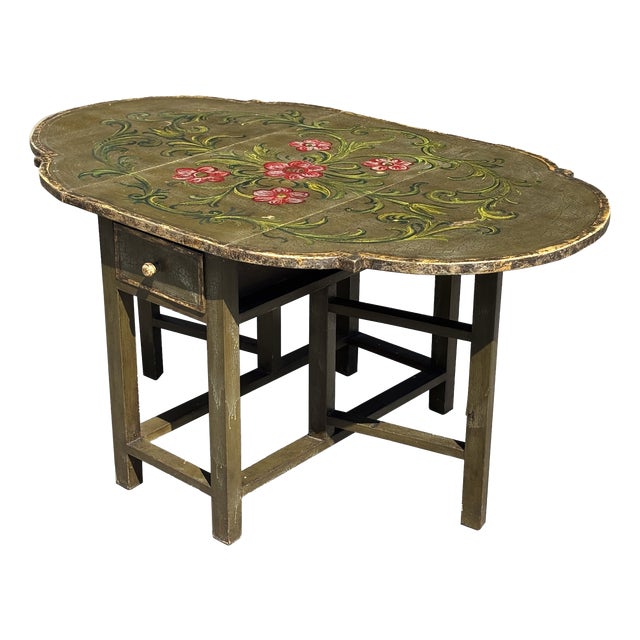 Vintage Italian Green Painted Drop-Leaf Table, 1920 For Sale