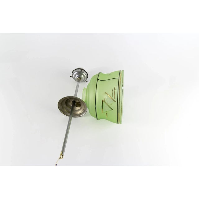 Metal Art Deco French Green Glass Ceiling Lamp, 1930s For Sale - Image 7 of 18