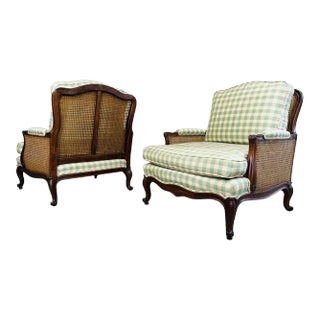 Pair of Louis XV Country French Provincial Walnut Double Cane Bergere Armchairs For Sale