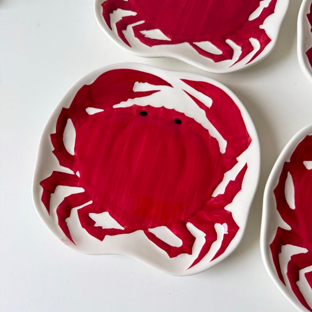 Ceramic Coastal Red Crab Appetizer Plates - Set of Four For Sale - Image 7 of 7