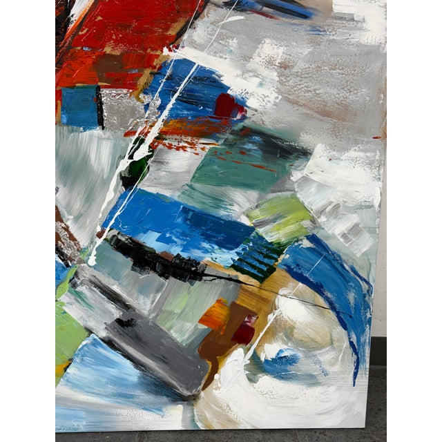 Textile Abstract Expressionist Oil on Canvas Wall Art, Large For Sale - Image 7 of 14
