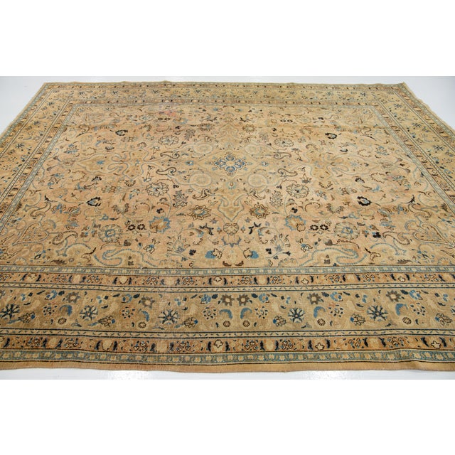 Persian 1960s Vintage Persian Tabriz Handmade Medallion Beige Wool Rug 10 X 12 For Sale - Image 3 of 9