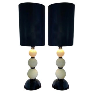 Murano Black and Ivory Glass Table Lamps, 2000s, Set of 2 For Sale