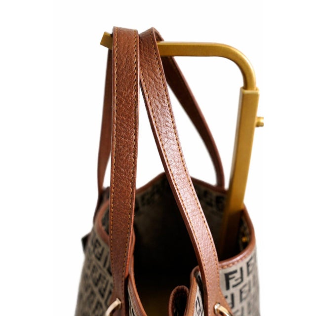 Fendi Fendi Zucchino Canvas and Brown Leather Tote Bag – Archival 2006 Edition For Sale - Image 4 of 15