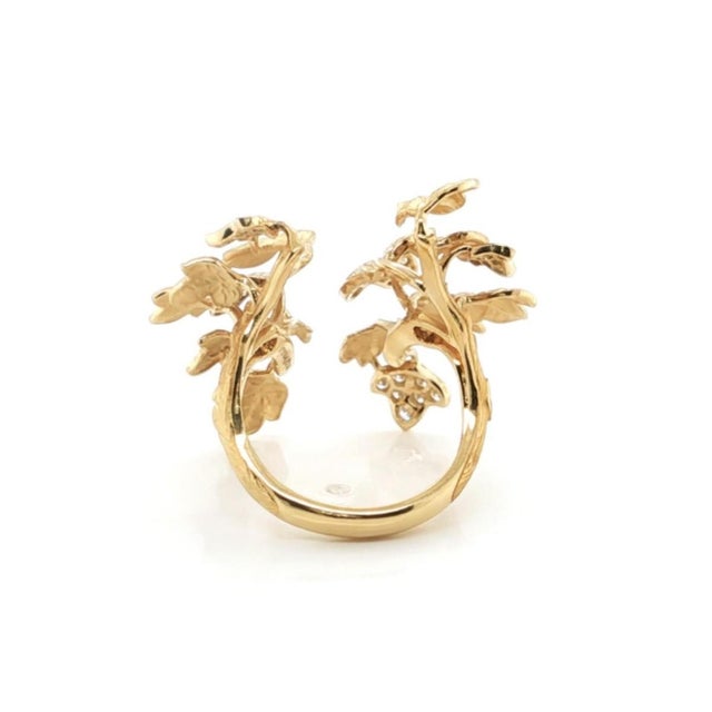 Mid 20th Century Magerit Verona Diamond Leaf Cluster Cuff Ring 18k Yellow Gold Size 6.5 For Sale In Miami - Image 6 of 9