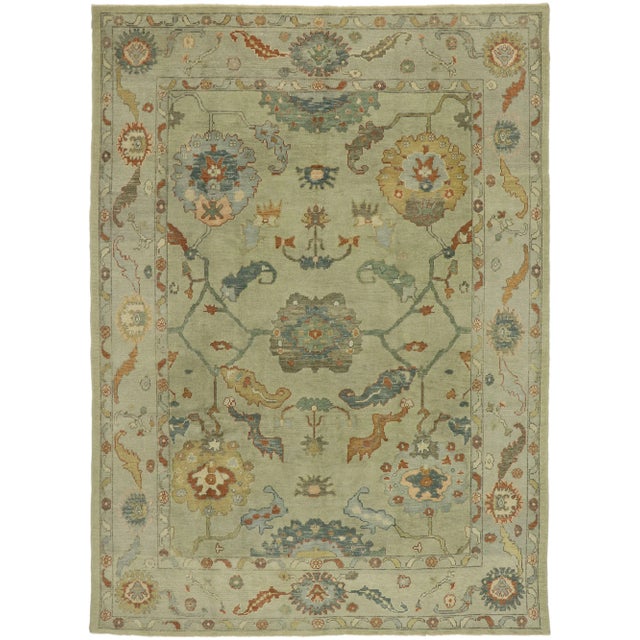 Light Green Turkish Oushak Rug - 09'02 X 12'06 For Sale - Image 11 of 11