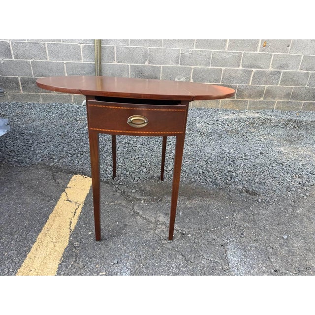 Vintage Federal Style Mahogany Inlaid Pembroke Drop Leaf Tables For Sale - Image 12 of 15