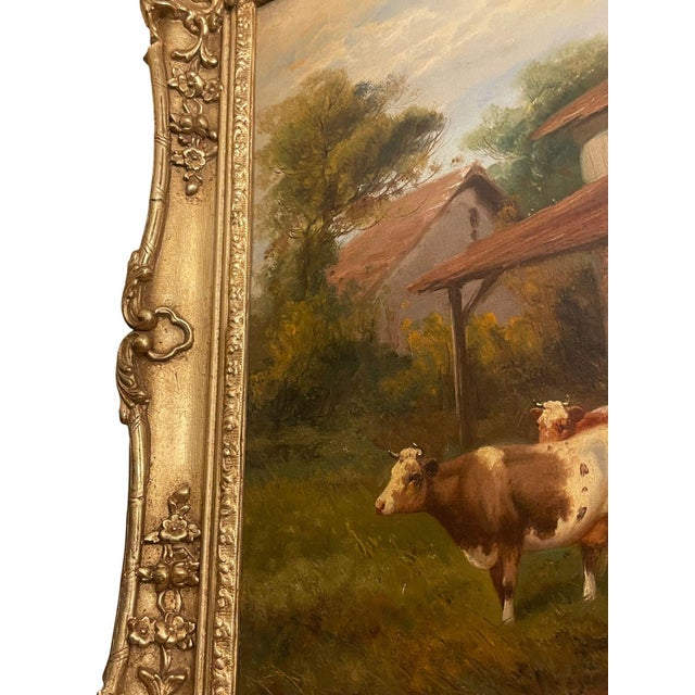 Paint 19th Century Italian Pastoral Cow Painting Signed by Vitolla For Sale - Image 7 of 9