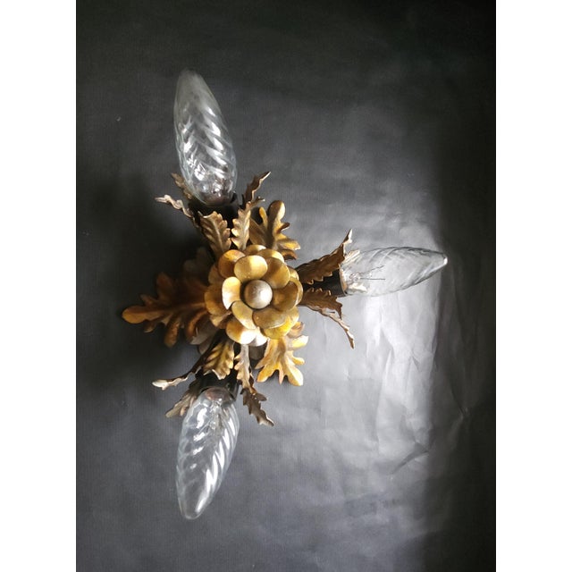 Gold Vintage Florentine Silver-Plated and Gold-Plated 3-Light Ceiling or Wall Lamp from Banci Firenze, Italy, 1960s For Sale - Image 8 of 18
