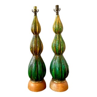 Vintage MCM Lava Glaze Ceramic Lamps - A Pair For Sale