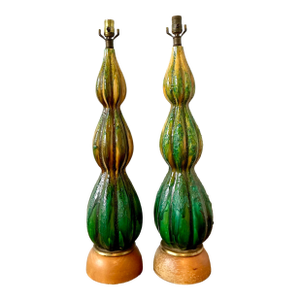 Vintage MCM Lava Glaze Ceramic Lamps - A Pair