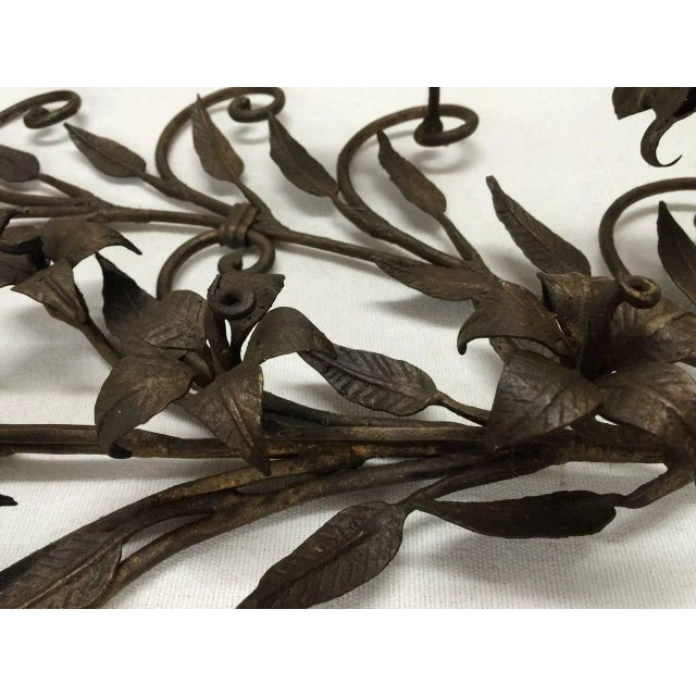Hand Wrought Iron Floral Wall Sconces - A Pair For Sale - Image 9 of 11