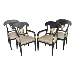 Set 4 Regency Style Ebonized and Gilt Fantastic Armchairs For Sale