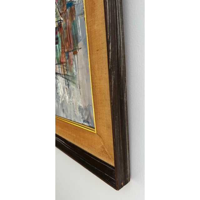 1950s Large Impressionist Cityscape Oil Painting Colorful Street Scene Framed Vintage European Style For Sale - Image 5 of 7