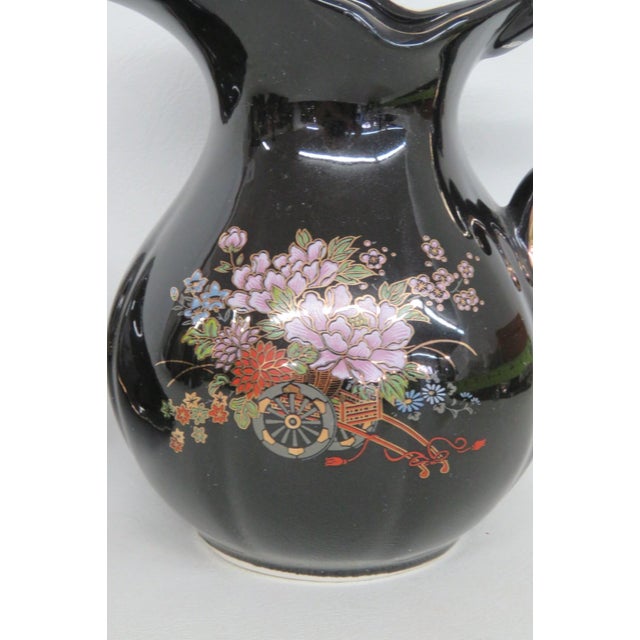 Ceramic Pitcher With Matching Underplate 2pc Set Black With Gold Gilt Trim 5029b For Sale In Miami - Image 6 of 12