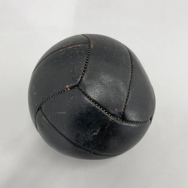 Vintage Black Leather Medicine Ball, 1930s For Sale - Image 4 of 7