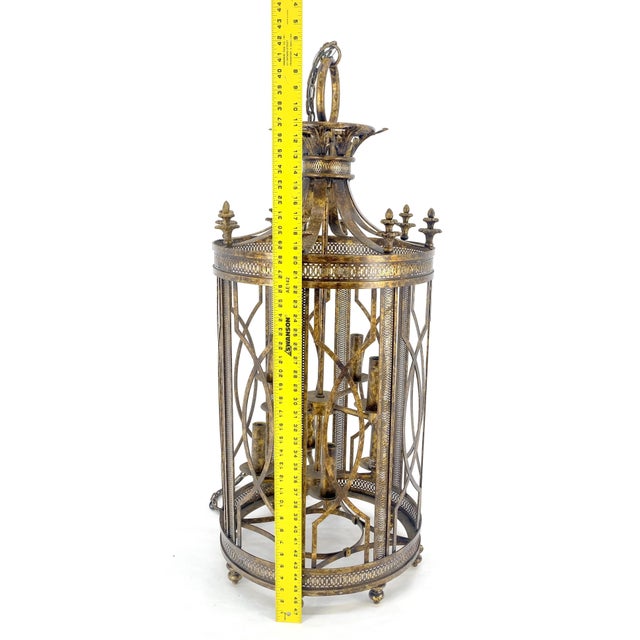 Mid 20th Century Mid Centry Modern Large Italian Pendant Bronze Oxide Gilt Ornate Metal Light Fixture Chandelier For Sale - Image 15 of 18