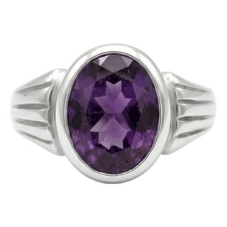 Amethyst Unisex Signet Ring, Chunky Gemstone Ring Us 7 For Sale