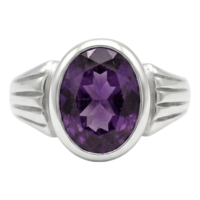 Amethyst Unisex Signet Ring, Chunky Gemstone Ring Us 7 For Sale