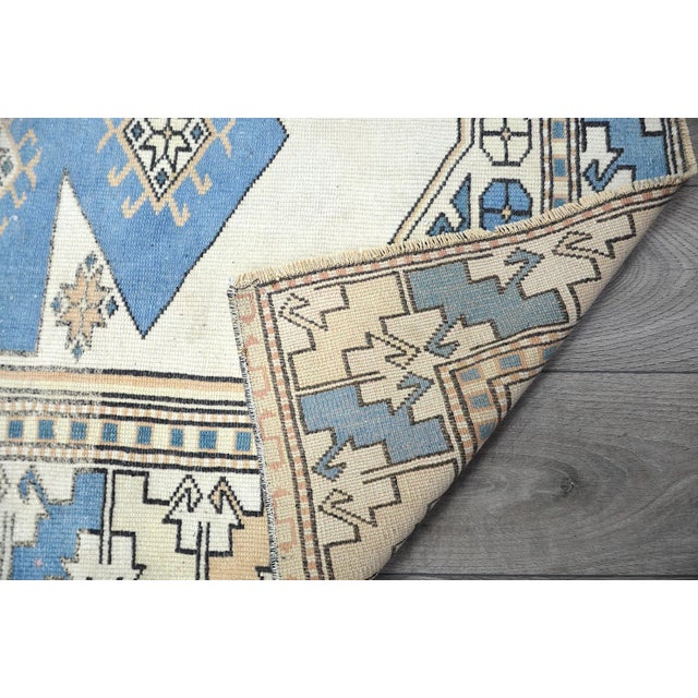 1960s Vintage Turkish Beige and Blue Handmade Area Rug For Sale - Image 10 of 11