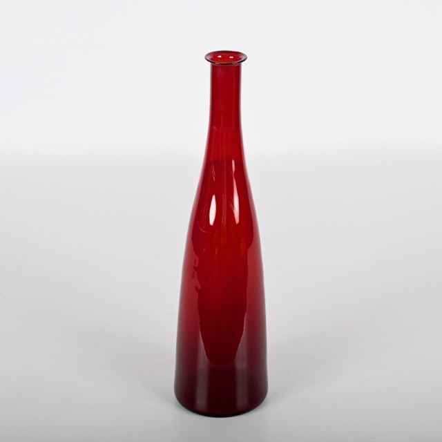 Mid-Century Modern Smoked Ruby Red Blown Murano Glass Bottle, Italy, 1970s For Sale - Image 6 of 18