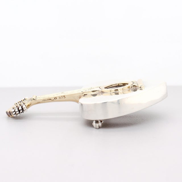 Signed Arman for Movado Sterling Silver & 18k Gold Heart-Shaped Mandolin Brooch For Sale - Image 12 of 15