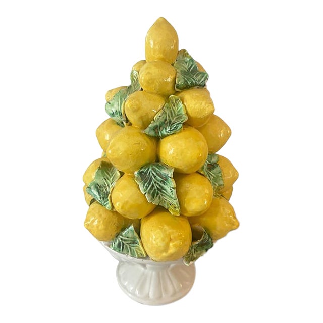Mid-20th Century Vintage Italian Majolica Ceramic Lemon Topiary Centerpiece For Sale