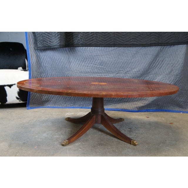 Wood Vintage Hekman Georgian Style Crotch Mahogany Oval Coffee Cocktail Table 52" For Sale - Image 7 of 11